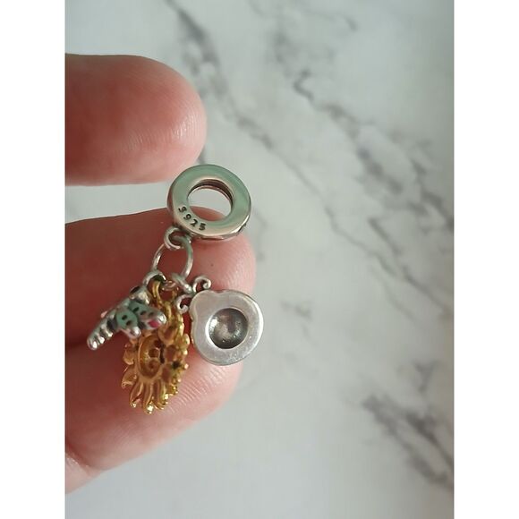 Ladybug Sunflower and Dragonfly Tri Dangle Charm S925 Silver 14K Gold Plated - Picture 8 of 11